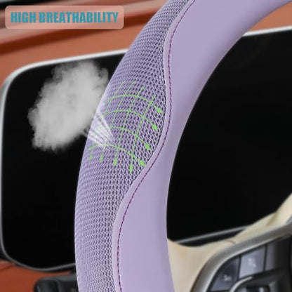 14 inch Steering Wheel Cover for Prius Civic, Nappa Microfiber Leather Non-Slip Breathable Fabric, Warm in Winter and Cool in Summer, Purple Small 13.5 inch to 14 inch - color: Purple, size: Round-S[13.5''-14'']