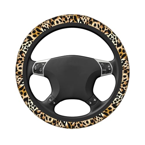 Leopard Print Neoprene Steering Wheel Cover Anti-Slip Elastic Cheetah Print Steering Wheel Protector 15in Universal Car Accessories Fit Cars, SUVs, Auto - color: Leopard Print
