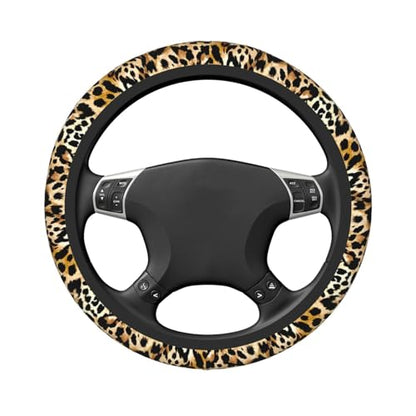 Leopard Print Neoprene Steering Wheel Cover Anti-Slip Elastic Cheetah Print Steering Wheel Protector 15in Universal Car Accessories Fit Cars, SUVs, Auto - color: Leopard Print