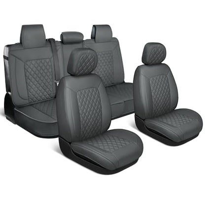 MotorBox Prestige Edition Napa Leather Seat Covers Full Set – Gray Car Seat Covers Front Seats and Back Car Seat Protector, Waterproof and Universal Fit for Most Small to Medium Autos, Trucks & SUVs - color: Charcoal Full Set