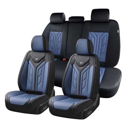 Coverado Car Seat Covers Full Set, Automotive Seat Covers Car Seat Protector Car Seat Cushion, Waterproof Leather Seat Covers for Cars, Universal Fit for Most Sedans SUV Pick-up Truck(Black&Blue) - color: Black&Blue, size: FullSet