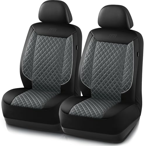 Skechers Car Seat Covers,Piping Luxury Faux Seat Covers,Waterproof Anti Slip Car Seat Protector Front Seats,Car Accessories Airbag Universal Fit for Most Cars,Vans,Trucks,SUV,Gray