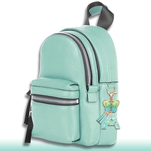 JINGUAZI Initial letter Keychains for Women Tassel Butterfly Pink Purple Cute Car Keychain for Wallet Backpack bag charm - color: B-green