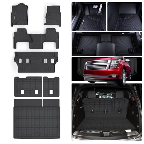 Floor Mats for Chevy Chevrolet Tahoe & GMC Yukon (Not XL) 2015-2020 & Trunk Mat & Backrest Mat TPE All Weather Protection Floor Liner & Cargo Liners Accessories (2015-20 Chevy Tahoe 7 Seats) - size: Chevrolet Tahoe 2015-2020 7 Seats Full Set Mat