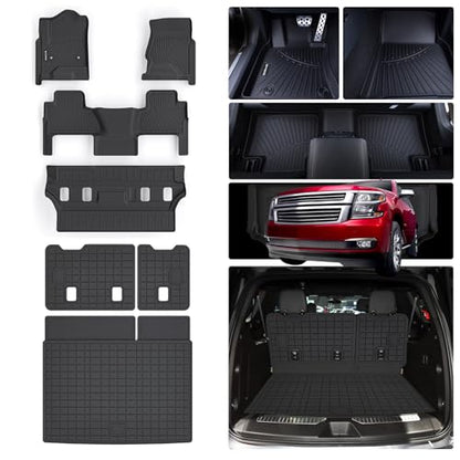 Floor Mats for Chevy Chevrolet Tahoe & GMC Yukon (Not XL) 2015-2020 & Trunk Mat & Backrest Mat TPE All Weather Protection Floor Liner & Cargo Liners Accessories (2015-20 Chevy Tahoe 7 Seats) - size: Chevrolet Tahoe 2015-2020 7 Seats Full Set Mat