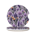 Purple Lavender Flower Absorbent Ceramic Car Coasters for Cup Holders, 2.56" Anti Slip Insert Cup Coasters for Women Men (2 PCS) - color: Purple Lavender Flower