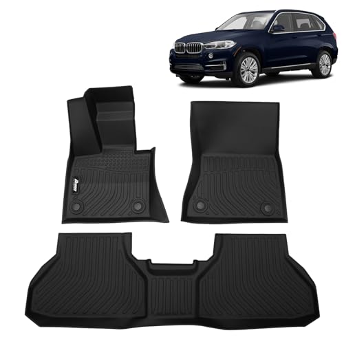 FREEMOTOR802 Compatible with 2014-2016 BMW X5 F15 & 2015-2016 BMW X6 F16 Floor Mats, Black 3D Molded Carpets Liner 1st 2nd Row Protection Pad 3PC TPE Thermo Plastic Elastomer All Weather Protector - size: For BMW X5 F15 2014-2016 & BMW X6 F16 2015-2016