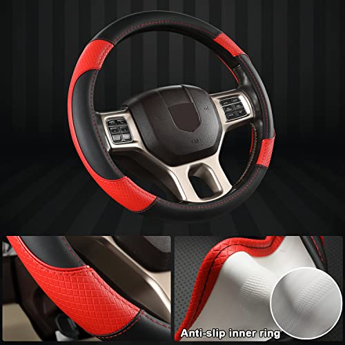 GIANT PANDA Car Steering Wheel Cover for Dodge Ram 1500 2500 3500 15.5-16 inches - Black+Red - color: C-Black+Red