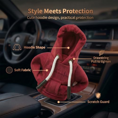 Funny Low Battery Gear Shift Hoodie,Universal Car Shift Knob Cover,with 1% Battery Icon, Aesthetic Manual Automatic Shifter Mini Hoodie,Cute Car Interior Accessories Gifts for Drivers Women Men - color: Low Battery