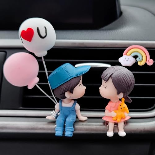 ZOSTLAND 5Pcs Lovely Couple Auto Decorations,Rainbow Car Vent Clip Ornaments,Pink Heart Auto Interior Decoration,Sun Car Air Fresheners Vent Clip,Cute Couple Car Interior Accessories(Kiss Lover Blue)
