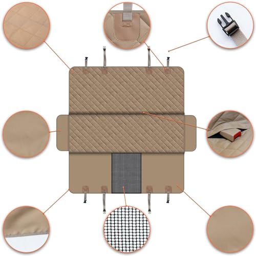 GXT Dog Back Seat Cover Protector for Cars SUV and Trucks with Mesh Window, Scratchproof Nonslip and Waterproof Material - color: Dark Khaki, style: Seat Cover Only