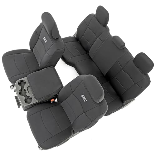 Rough Country Neoprene Seat Covers for Dodge Ram (2019-2024) - UV & Water Resistant, Foam Padded Truck Seat Covers - Full Set, Black, Front & Rear