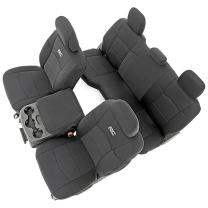 Rough Country Neoprene Seat Covers for Dodge Ram (2019-2024) - UV & Water Resistant, Foam Padded Truck Seat Covers - Full Set, Black, Front & Rear