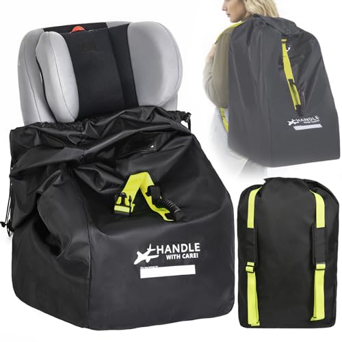Car Seat Travel Bag for Airplane - Fits Infant Car Seats, Convertible Car Seats, Booster Seats, Car Seat Bases - for Worry-Saving, Effortless and Safe Travel - color: Black with Green