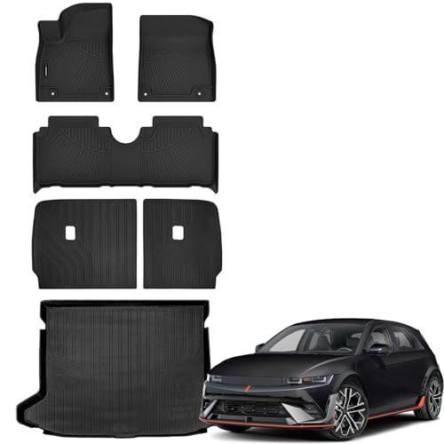 Auxko All Weather Floor Mats Cargo Mat with Backrest Mat for 2025 2026 Hyundai Ioniq 5 N TPE Liners Accessories Guard Odorless Anti-Slip Floor Liners & Trunk Liner & Back Seat Protectors - size: ioniq 5 N|2025|floor+cargo+backrest mats