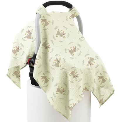 100% Muslin Cotton Car Seat Cover Baby, Carseat Canopy Cover, Universal Fit Stroller Covers for Boys and Girls (Cute Rabbit) - color: cute rabbit