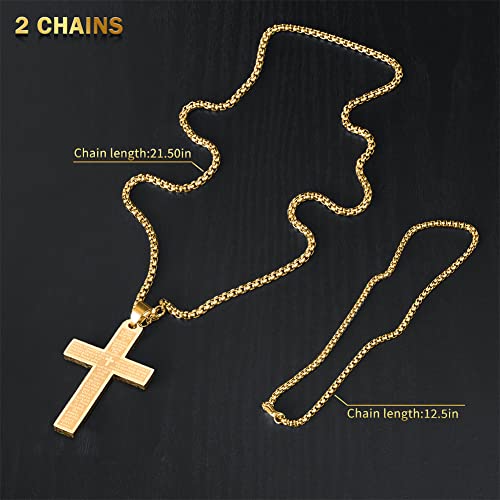 Cross Pendant for Car Rearview Mirror Hanging Cross Charm for Car Accessories Jesus Ornament Stainless Steel Lord's Prayer Cross Necklace With Bible Verse Religious Adult Men Jewelry (Gold)