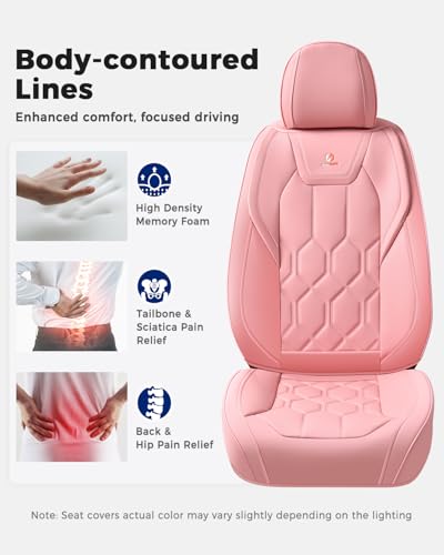 Huidasource Leather Car Seat Covers Full Set, Full Coverage Universal Fit for Most Cars SUVs Trucks, Easy Install with Velcro, Airbag Compatible, Retains Seat Functions & Cupholders, Pink - color: FS: Pink, size: Full Set