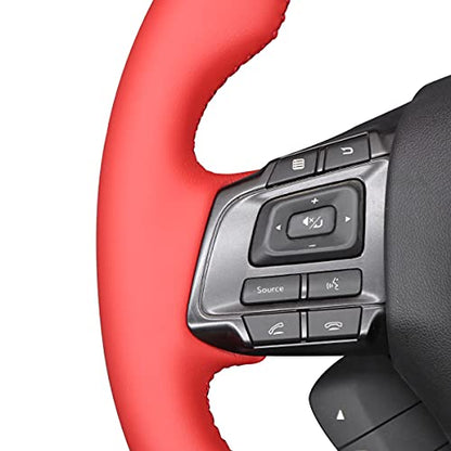 MEWANT Hand-Sewing DIY Black Glossy Carbon Fiber + Red Microfiber Leather Car Steering Wheel Cover for Subaru WRX (STI) 2015-2019 / Levorg 2015-2019/ WRX Steering Wheel Cover Accessories - color: style-18：Black Glossy Carbon Fiber+Red PU Leather