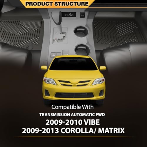 G-PLUS TPE Cargo Liners,Compatible with Toyota Corolla/Matrix 2009-2013 / Pontiac Vibe 2009-2010 Transmission Automatic FWD,Floor Liner Front & 2nd Row,All Weather Full Cover Protection - size: Fit Toyota Corolla 2009-2013 | 3PCS