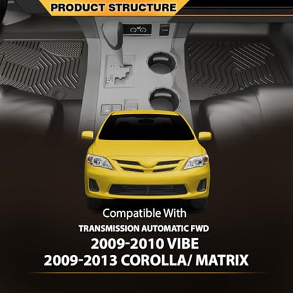G-PLUS TPE Cargo Liners,Compatible with Toyota Corolla/Matrix 2009-2013 / Pontiac Vibe 2009-2010 Transmission Automatic FWD,Floor Liner Front & 2nd Row,All Weather Full Cover Protection - size: Fit Toyota Corolla 2009-2013 | 3PCS