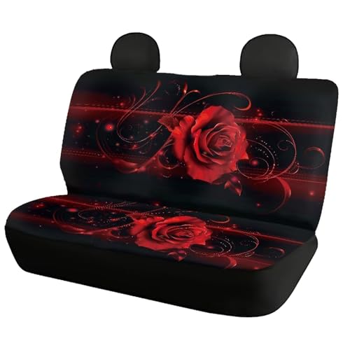 AFPANQZ 3D Red Rose Car Rear Seat Cover Non-Slip Stretch Universal Fit, Baby Dog Pets Work Back Seat Cover for Car Truck Van SUV Back Seats Cushion Protective Against Dirt & Pet Fur - color: 3D Red Rose