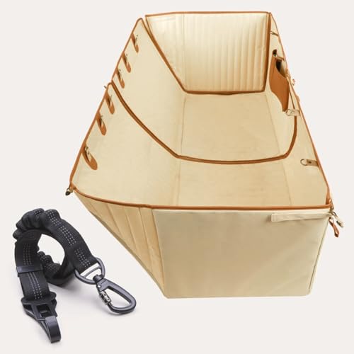 Back Seat Cover for Dogs with Bungee Dog Seat Belt, Waterproof 600D Oxford Pet Hammock for Car, SUV & Trucks, Premium Faux Leather Accents, Universal Fit, Beige for Summer - color: Beige Set