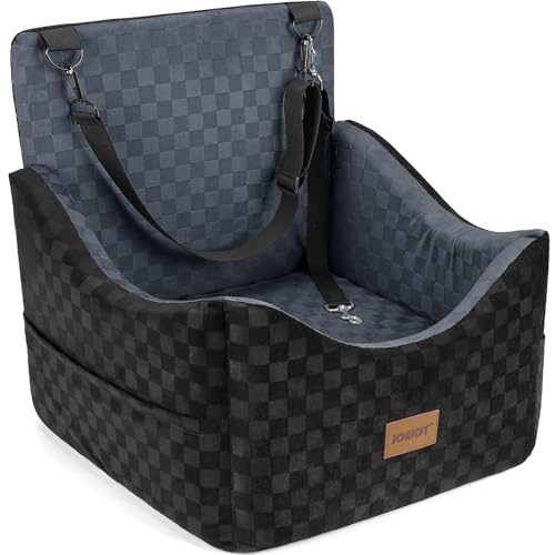 JOEJOY Elevated Dog Car Seat for Small/Medium Dogs up to 35 lbs, Memory Foam Booster Seat with Detachable Washable Cover, Travel-Safe Car Bed with Safety Belts & Storage Pockets, Dark Grey - color: Dark Grey, size: Medium