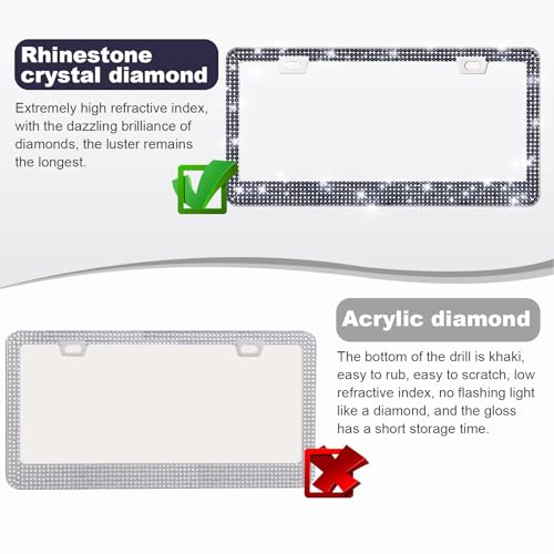 QUANQIUFEI 2 Pack Bling License Plate Frames for Women, Sparkly Rhinestone Diamond Car Accessories with Glitter Crystal Caps (Navy Blue) - color: Navy Blue