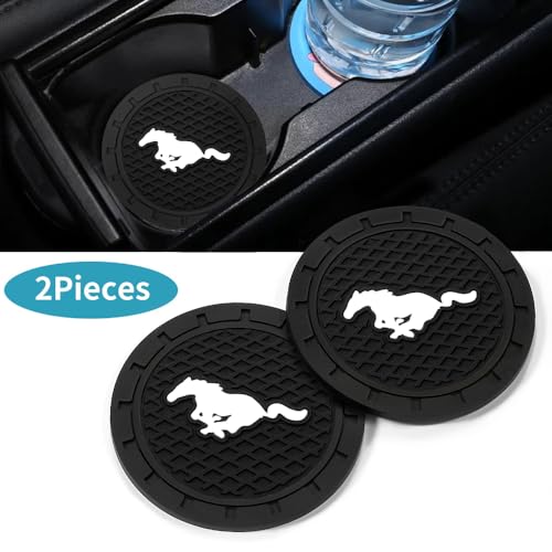 Car Cup Holder Coasters, 2PCS Non-Slip Silicone Car Coasters for Drink Holder Compatible with Mustang Snake Speedstar Evos Everest GT Shelby Mach-E Grand, Vehicle Inner Accessories for Cup Insert Mat
