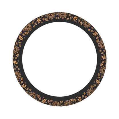 Elastic Sun Moon Leaves Car Steering Wheel Cover Protector Upgrade Thicken,Gold Boho Black,Anti Slip Durable Soft Car Interior Decor for Diverse Cars Truck SUV for Men Women Universal 15 Inch