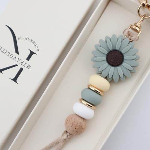 Flower Charm for Women Cute Keychain for Car Keys Silicone Bead Purse Charms for Handback Key Ring - color: Gree