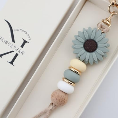 Flower Charm for Women Cute Keychain for Car Keys Silicone Bead Purse Charms for Handback Key Ring - color: Gree