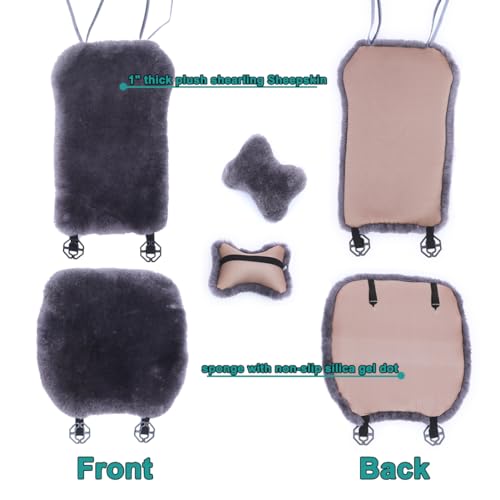 OGLAND Natural Fur Sheepskin Universal car seat Covers for seat Cushion Auto Accessories, 1 Front Seat(3 Pack Front, Graphite) - color: Graphite