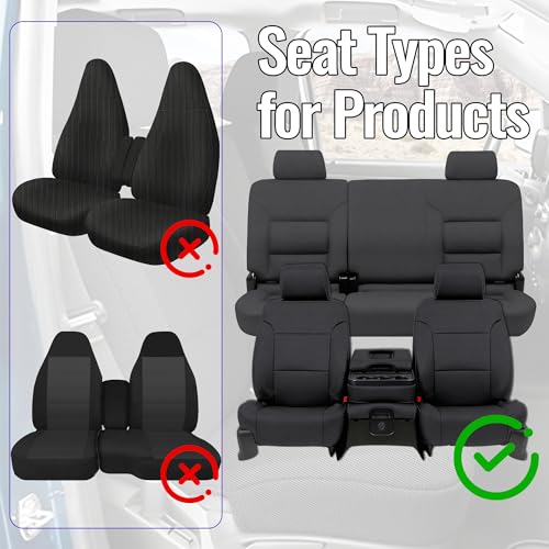 Seat Covers for Chevy Silverado & GMC Sierra 1500 2014 2015 2016 2017 2018 Front & Rear 60/40 Split Bench Full Set Foam Padded Heavy-Duty Automotive Seat Cover Set - Black - size: 14-18 Front and Rear