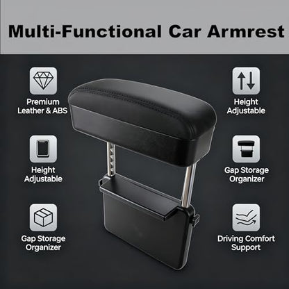 Flecto Car Armrest Storage Box, Adjustable Height Car Seat Gap Filler Organizer and Elbow Rest Support, Compatible with Most Car Models, Console Extension for Driver Fatigue Relief, Black