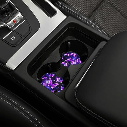 Purple Butterfly Steering Wheel Cover - Purple Butterfly Steering Wheel Protector for 15inch Car Accessories 2 Pcs Car Coasters Neoprene Women Men - color: Purple Butterfly