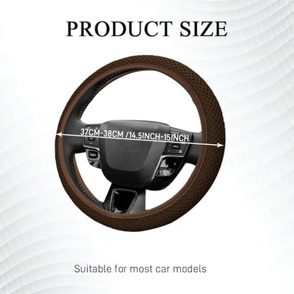 Elastic Stretch Steering Wheel Cover, Steering Wheel Protector, 15 Inch Anti-Slip Breathable Microfiber Ice Silk Protection, Easy Carry, Warm in Winter & Cool in Summer for Cars (Brown) - color: Brown