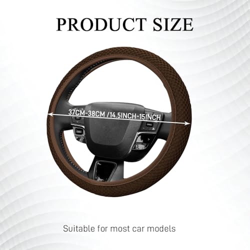 Elastic Stretch Steering Wheel Cover, Steering Wheel Protector, 15 Inch Anti-Slip Breathable Microfiber Ice Silk Protection, Easy Carry, Warm in Winter & Cool in Summer for Cars (Brown) - color: Brown