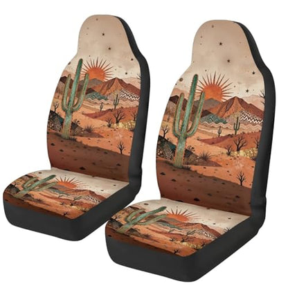 Desert Cactus Car Front Seat Covers Arizona State Car Seat Covers Full Set of 2 Stretch Polyester Fabric Cover Automotive Interior Seats Covers for Most Cars SUV Sedans - color: Desert Cactus