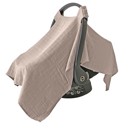 MOZAH Baby Car Seat Cover - Warm Taupe - 100% Organic Muslin - Soft, Breathable and Lightweight, Baby Infant Car Seat Essentials - color: Warm Taupe, style: Travel Car Seat