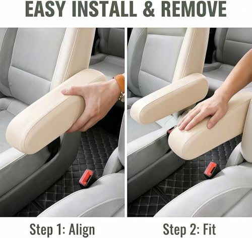 JDDRY Car Front Seat Armrest Covers Leather,Car Armrest Protectors,Auto Arm Rest Cover Replacement,Universal for MPV/SUV/Truck(Beige,2PC) - color: Beige-2PC