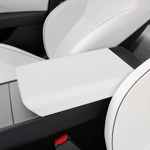 Center Console Armrest Cover Designed for Tesla Model 3 Highland 2024-2026 and Model Y Juniper 2026 Refresh,Non-Slip Designed with EZ Snap On Install-White