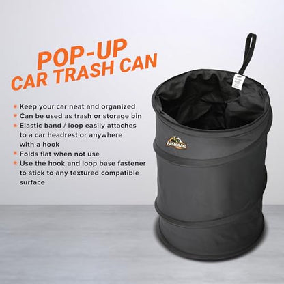 Armor All Car Trash Can, 3.3 Gallon Pop-Up Garbage Bin, Waterproof, Loop for Hanging, Velcro Base, Washable, Metal Frame, Portable Collapsible Design for Easy Storage, 12” Inch High x 9” Inch Wide