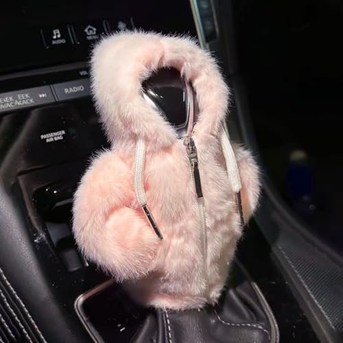 Pink Plush Car Gear Shift Hoodie, Universal Automotive Cute Gear Shifter Protector Covers, Comfortable Cars Interior Accessories for Men Women - color: Pink Plush