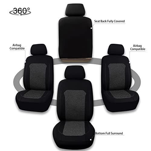 Flying Banner Car Seat Covers Full Set Universal fit Most Car,Truck,SUV and Van Comfortable Airbag Compatible Jacquard & Polyester (Black Gray, Full Set - Low Back) - color: Black Gray