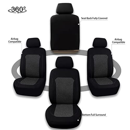 Flying Banner Car Seat Covers Full Set Universal fit Most Car,Truck,SUV and Van Comfortable Airbag Compatible Jacquard & Polyester (Black Gray, Full Set - Low Back) - color: Black Gray
