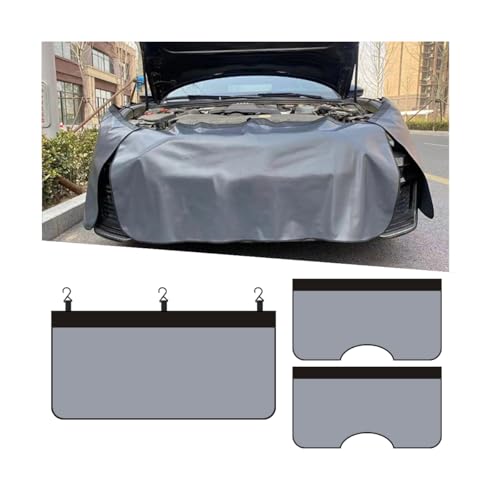 3PCS Car Fender Covers, PU Leather Mechanic Magnetic Vehicle Fenders Protector with Hooks, Anti Scratch Protective Mat Pad for Repair Automotive Work, Universal for SUV, Sedan, Truck (Gray) - color: Gray, size: 1Pc 25.6'' x 53.1''+2Pcs 47.2''x25.6''