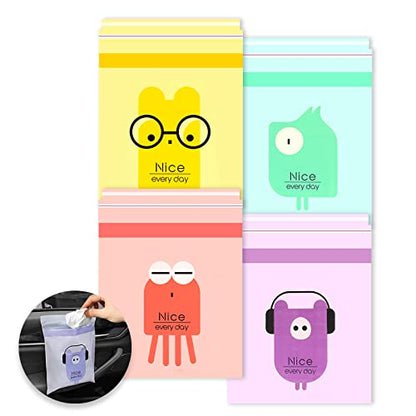 52pcs Car Trash Bags Easy Stick-On Disposable Portable Car Garbage Bags, Waterproof Leak Proof Barf Vomit Bags, Self Adhesive Cleaning Bags for Cars, Bedrooms, Bathrooms, Offices, Kitchens - Pattern A - color: A-52 Pieces