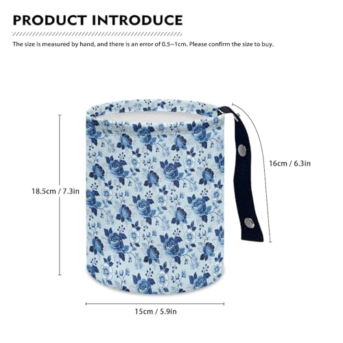 Blue Roses Car Rubbish Bin Portable Waste Basket Can Foldable Auto Waste Storasge Bag Holder with Adjustable Strap for Camping, Travelling, Picnic - color: Blue Roses